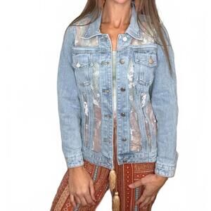 NEW DAVI & DANI tinkerbell embroidered mesh jacket in denim